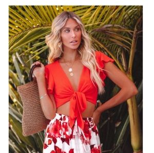 Fluttering Heart Tie Front Crop Top